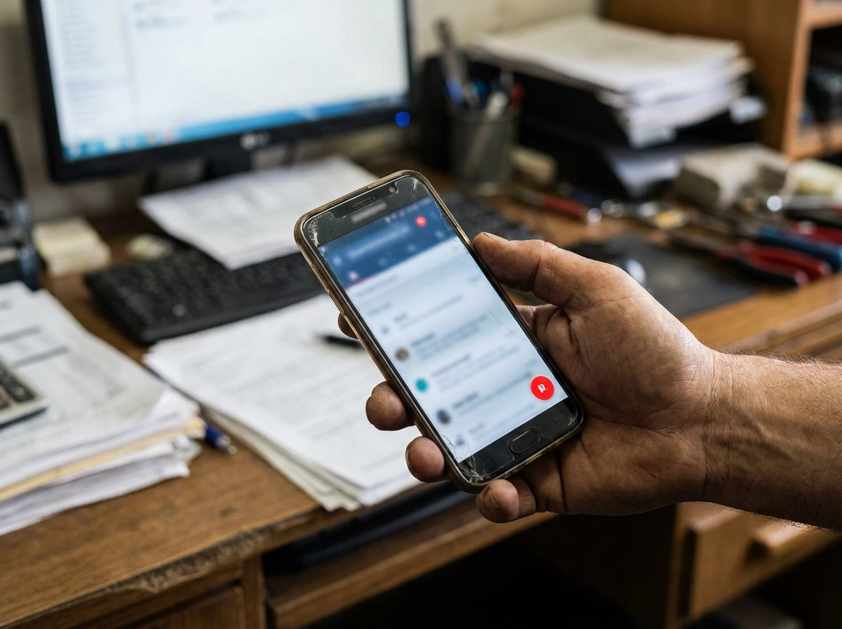 En hand håller en smartphone med en annonslista, vilket illustrerar optimering av Google Ads för